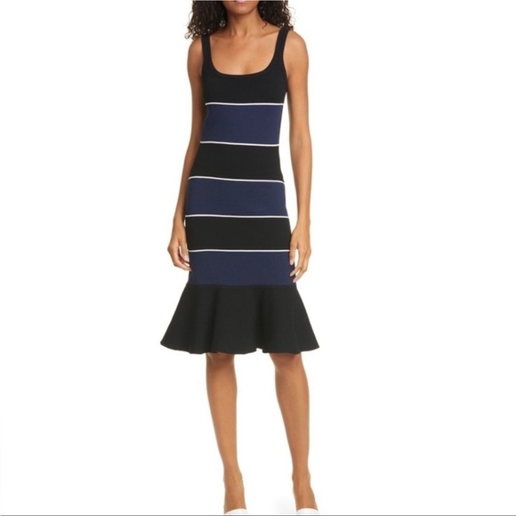 Tanya Taylor Noreen Blue Black Colorblock stripe Knit Knee Length Dress Medium - Picture 1 of 9